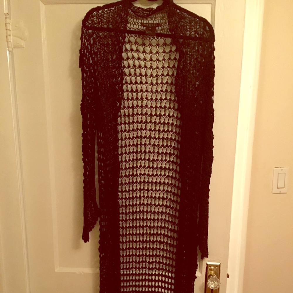 Sue Wong Long Black Crochet Sweater